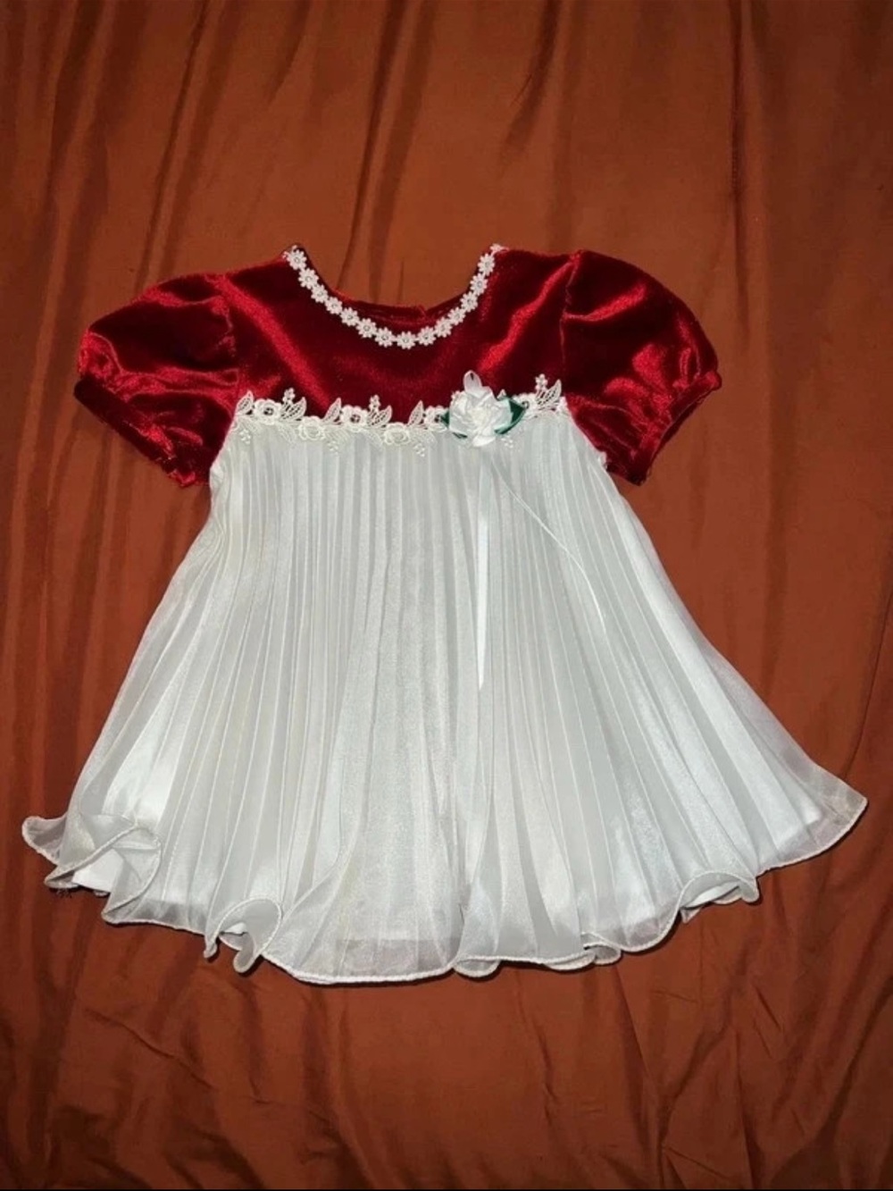 Bonnie Baby Red Velvet and White Pleated Holiday Dress